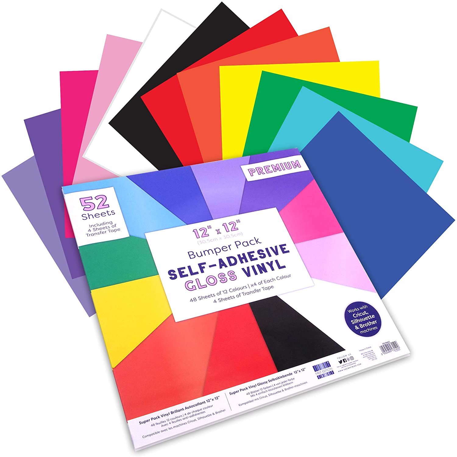 First Edition Adhesive Gloss Vinyl, Multicolour, 12"x12" Bumper Pack