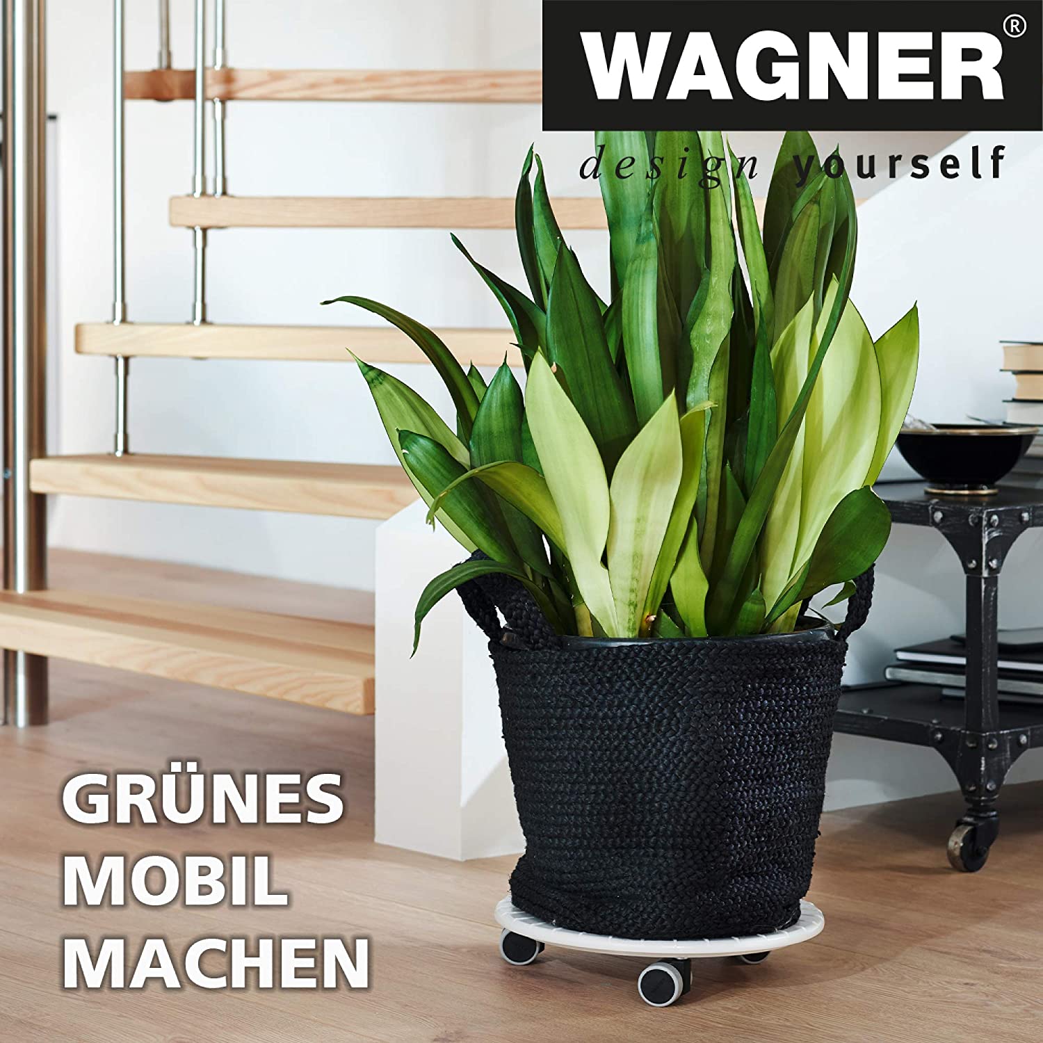 WAGNER Plant trolley BLACK diameter 29,5 x 2,5 cm I Flower trolley for indoor use I MDF with black melamine-coating I Container trolley made of wood I Load capacity 100 kg I Made in EU - Image 2