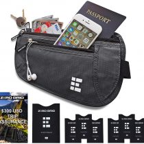 Zero Grid Money Belt w/RFID Blocking - Concealed Travel Wallet & Passport Holder, Ash