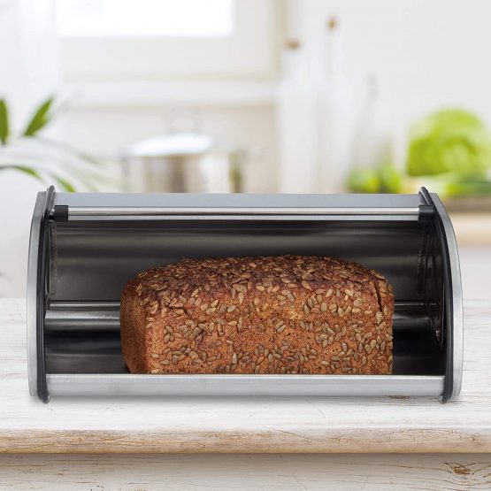 Relaxdays Stainless Steel Bread Bin, Small Bread Box, Keeps Bread Fresh, Flat and Compact, Easy to Clean, Silver - Image 2