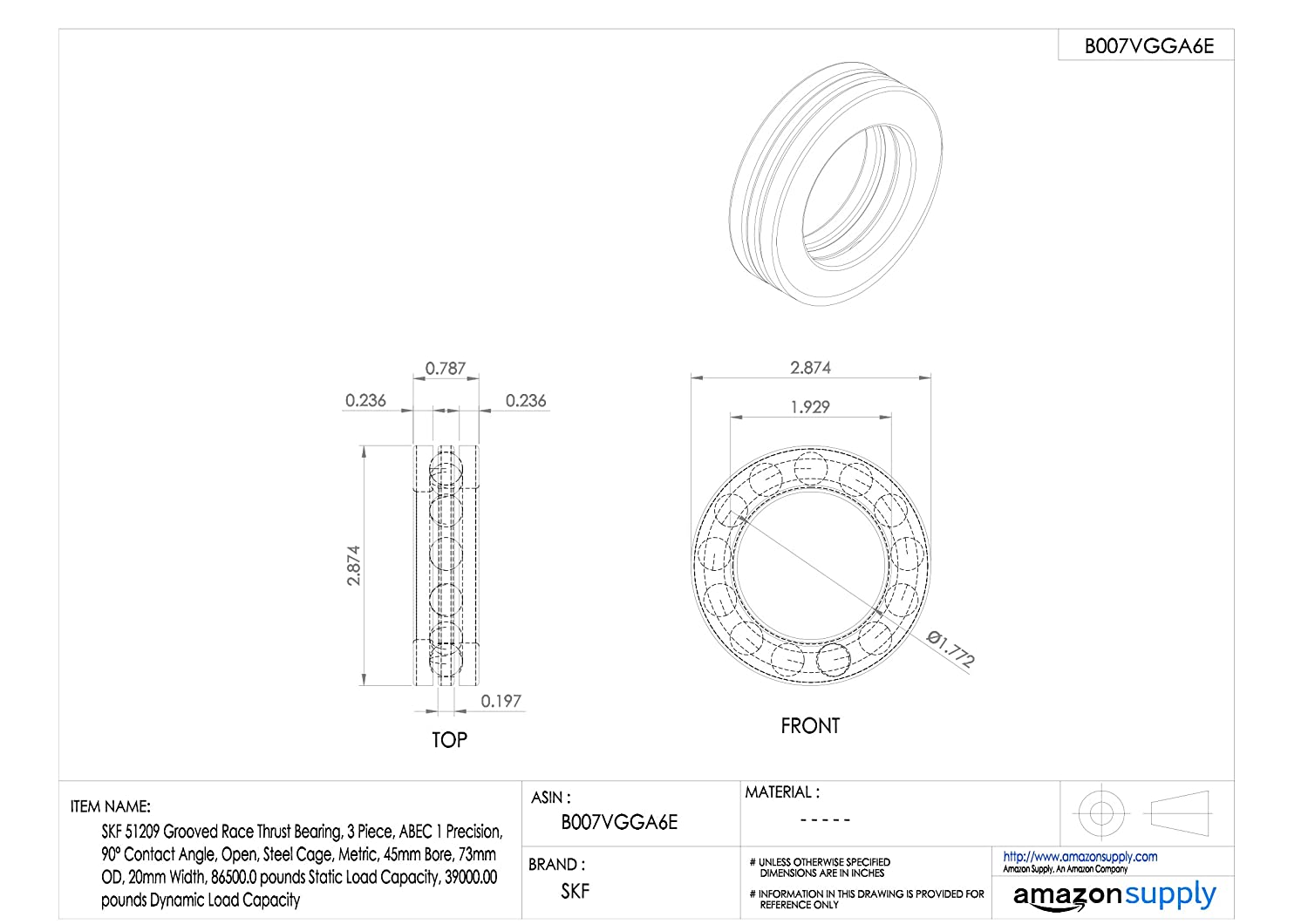 SKF 51209 Thrust Ball Bearing - Image 2