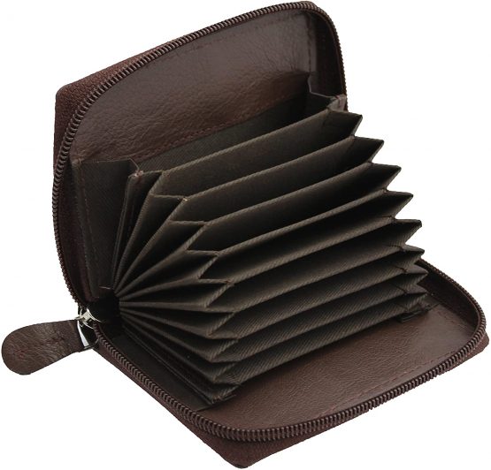 STARHIDE Womens Small Leather Fan Concertina Palm Credit Card Holder 1234 (Brown)