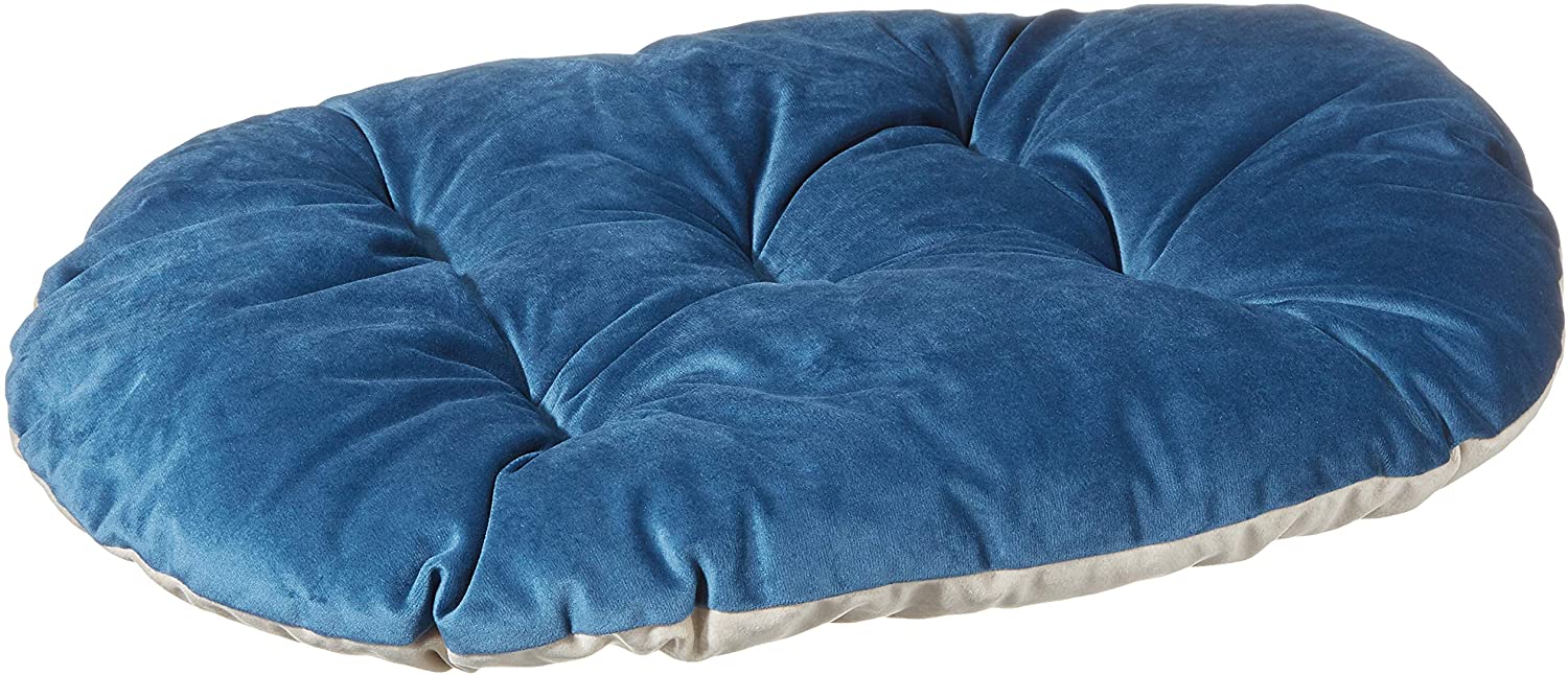 Ferplast Cat and Dog Cushion PRINCE 55/4, Padded Pet Bed, Double-face, Velvet, Washable, Blue, Black/White, 55 x 6 x 36 cm (L x W x H)