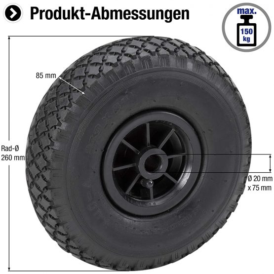 Meister Air-Filled Wheel 260 mm, for dollies, PVC rim, 810140 - Image 2