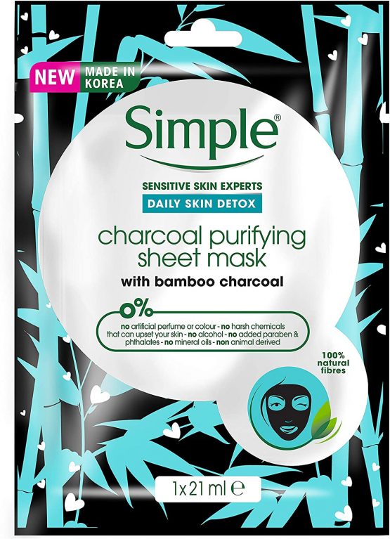 Simple Face Mask, Daily Skin Detox Charcoal Face Mask, Purifying , Korean Face Mask, Sheet Mask (Pack of 4)