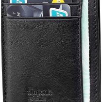 flintronic Credit Card Wallet, RFID Blocking Genuine Black Leather Card Holder Anti Theft (6 Card Slots & 1 ID/Photo Window) Slim Pocket Purse for Men & Women