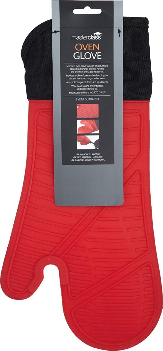 KitchenCraft MasterClass Heat and Water Resistant Oven Glove, Silicone/Cotton, Black/Red - Image 2