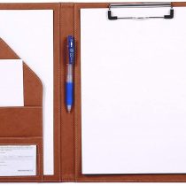 Clipboard Folder Clipboard A4 Folder Conference for Legal Pad, Faux Leather Clipboard Foldover with Cover Writing Work Folio Refillable Organiser Portfolio Clip Board (Brown)