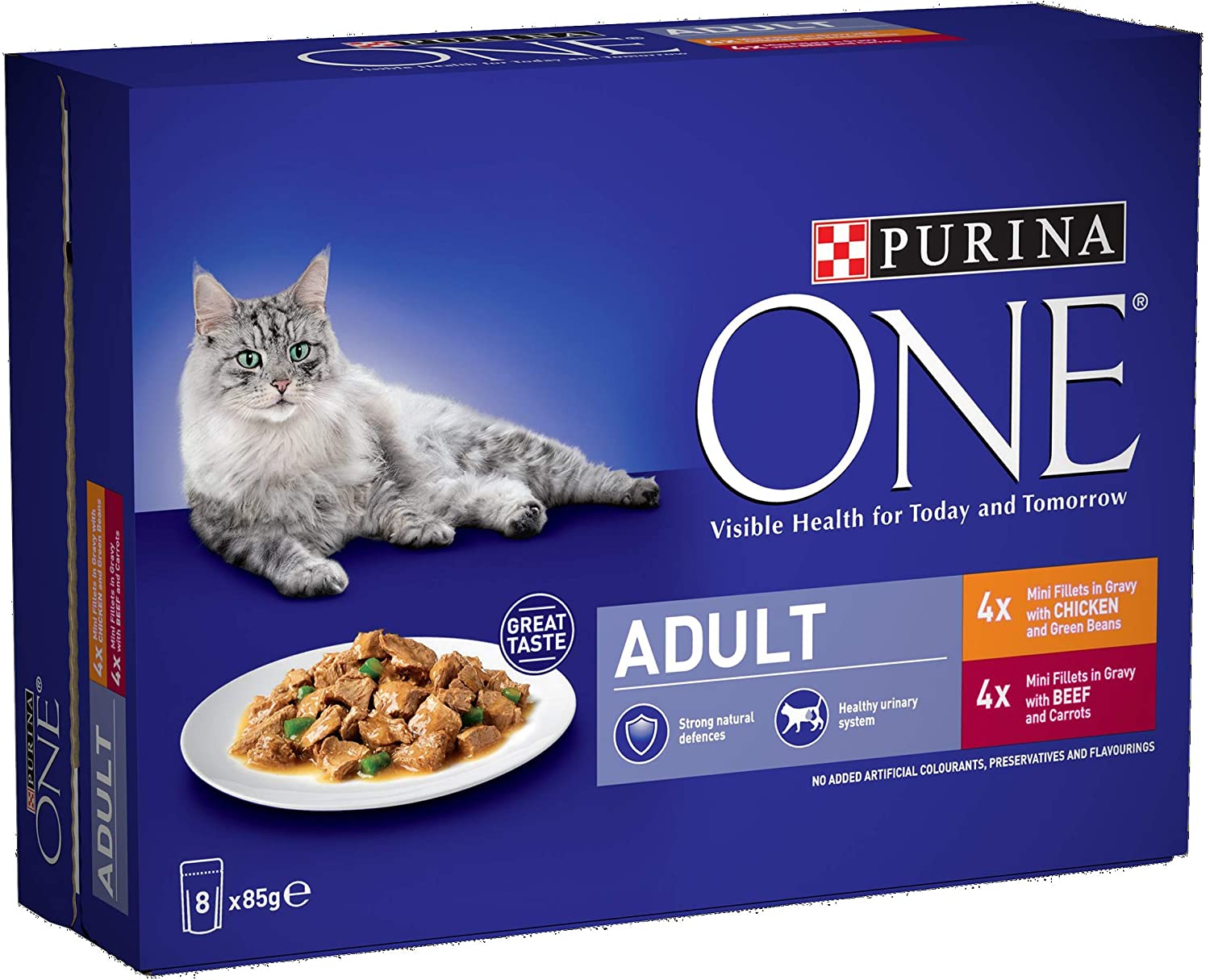 PURINA ONE Mini Fillets Chicken and Beef Adult Wet Cat Food 8x85g (Pack of 5), red, 85 g (Pack of 40)