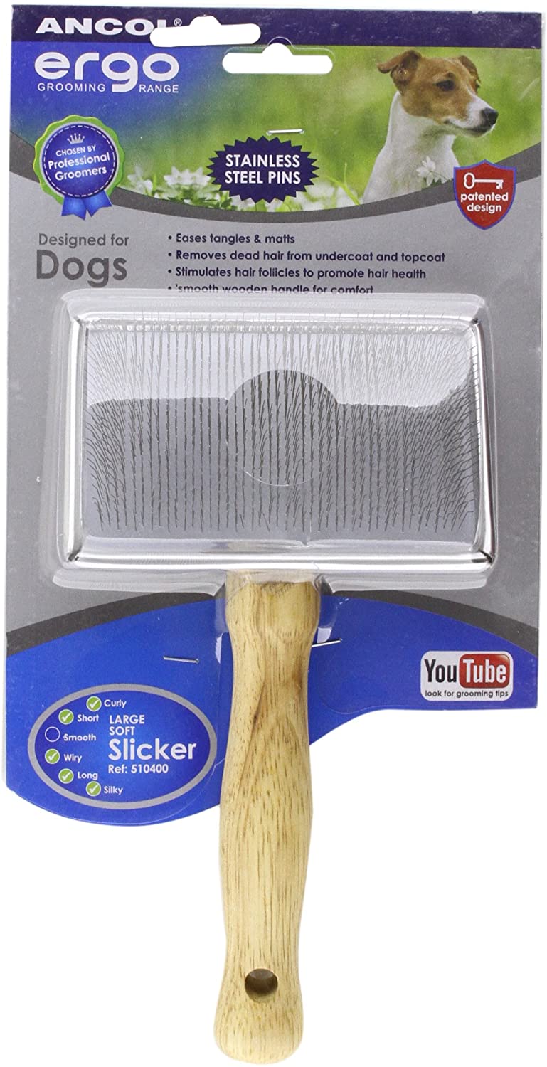 Ancol Heritage Wood Handle Soft Slicker Brush Large, clear, Silver
