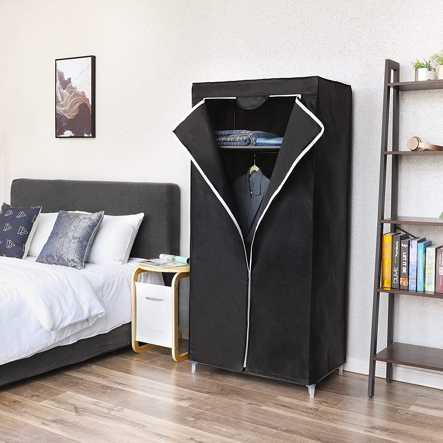 SONGMICS Fabric Wardrobe, Foldable Closet with Hanging Rail, Single Clothes Rack, Storage Organiser for Bags Toys, Shoes - Image 2