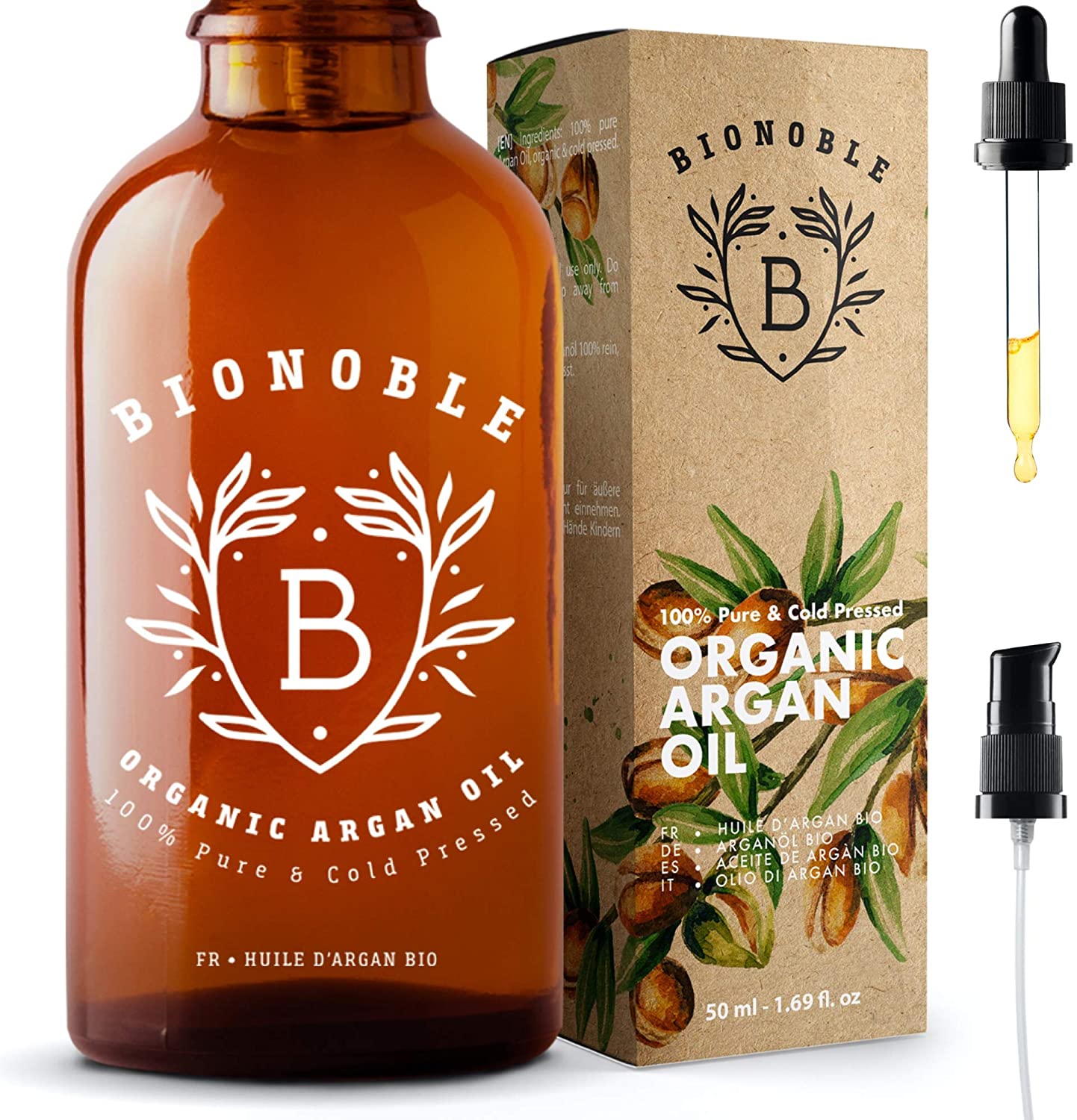 BIONOBLE Organic Argan Oil for Hair, Cold Pressed in Morocco, Nourishes, Repairs and Anti-Aging