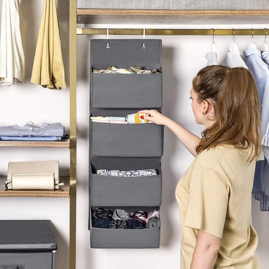 SONGMICS Over-Door Storage with 4 Pockets, Wall Hanging Storage Organiser, Practical and Spacious, for Children’s Room Office Bedroom, 33.5 x 12 x 100 cm, Grey RDH04G - Image 4