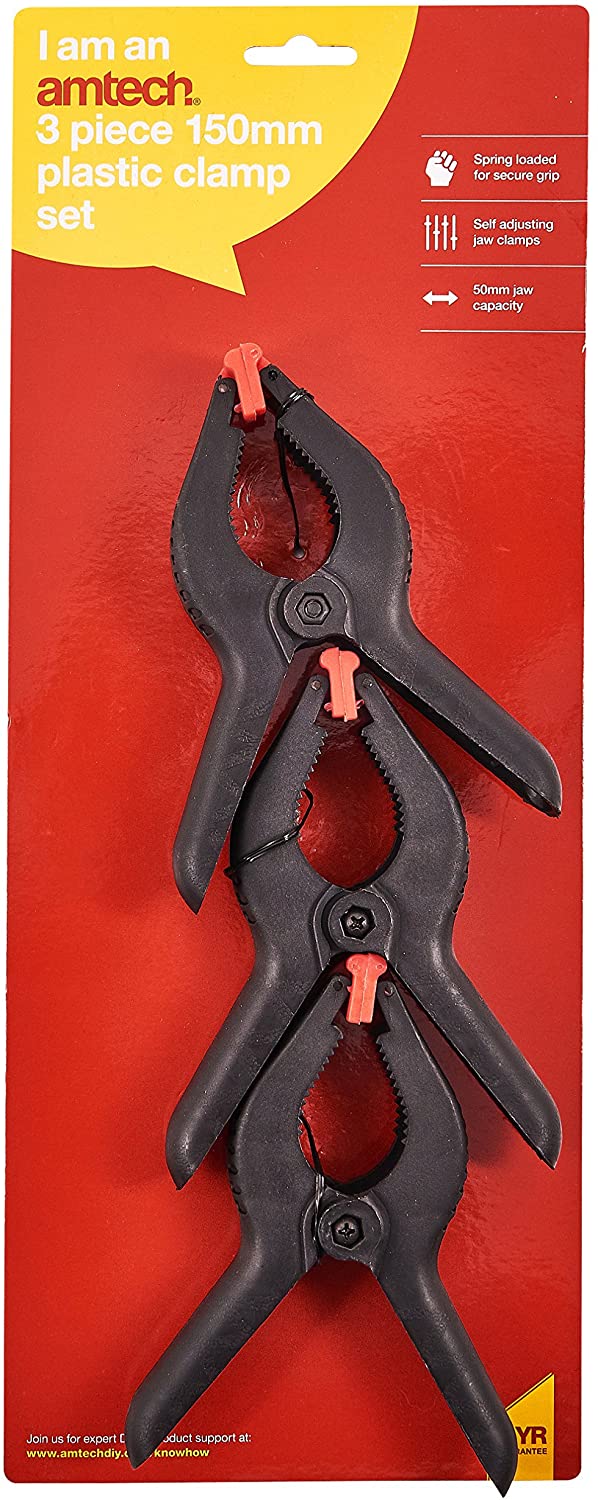 Amtech S2955 3 Piece 150mm (6") Plastic clamp Set, Black & Red - Image 3