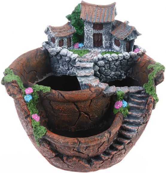 BESTOMZ Artificial Flowers Succulent Plants Mini Fairy Garden with Sweet House for Decoration