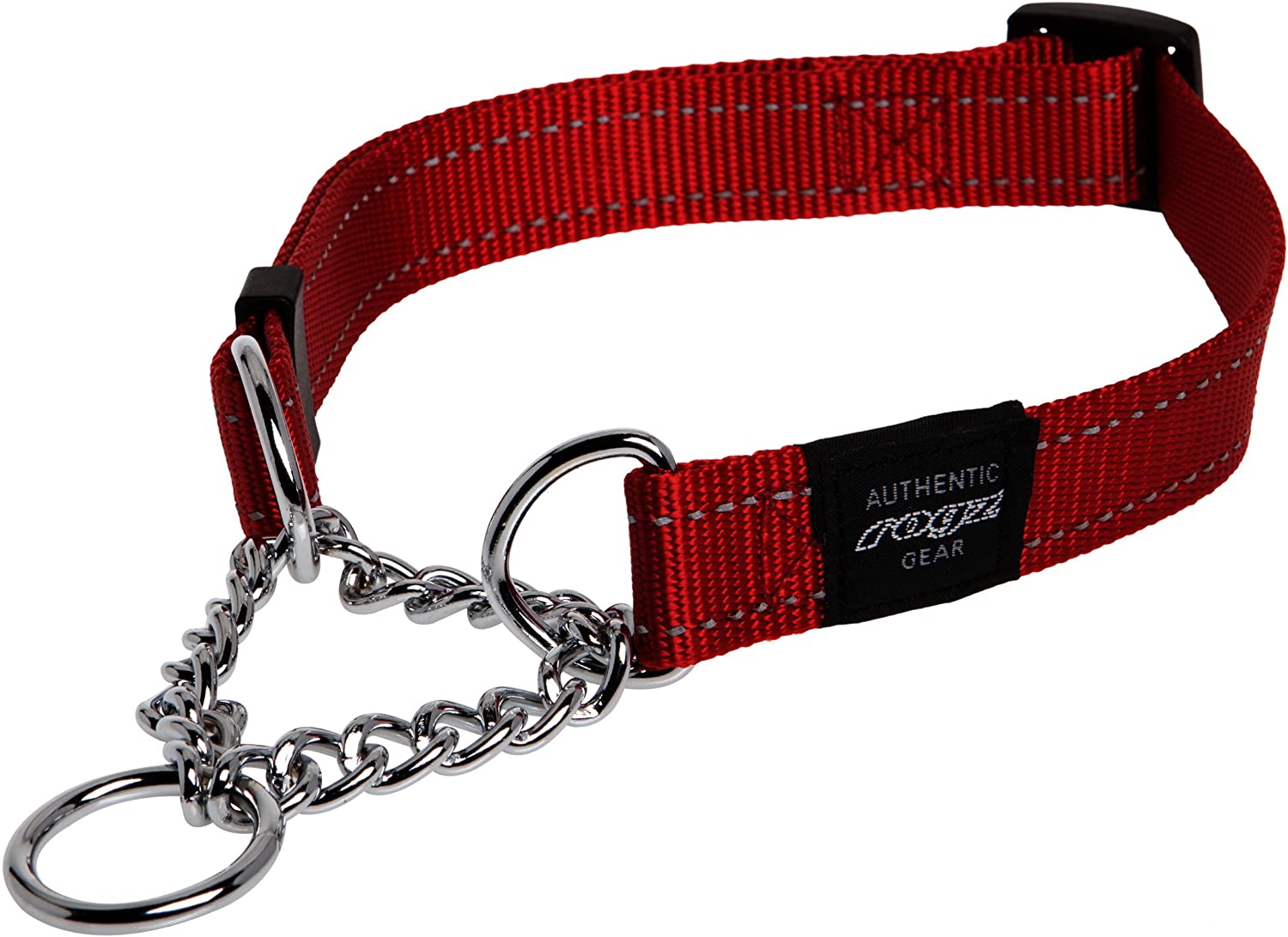 Rogz Utility Medium 5/8-Inch Reflective Snake Obedience Half-Check Dog Collar, Red, 5/8" Medium