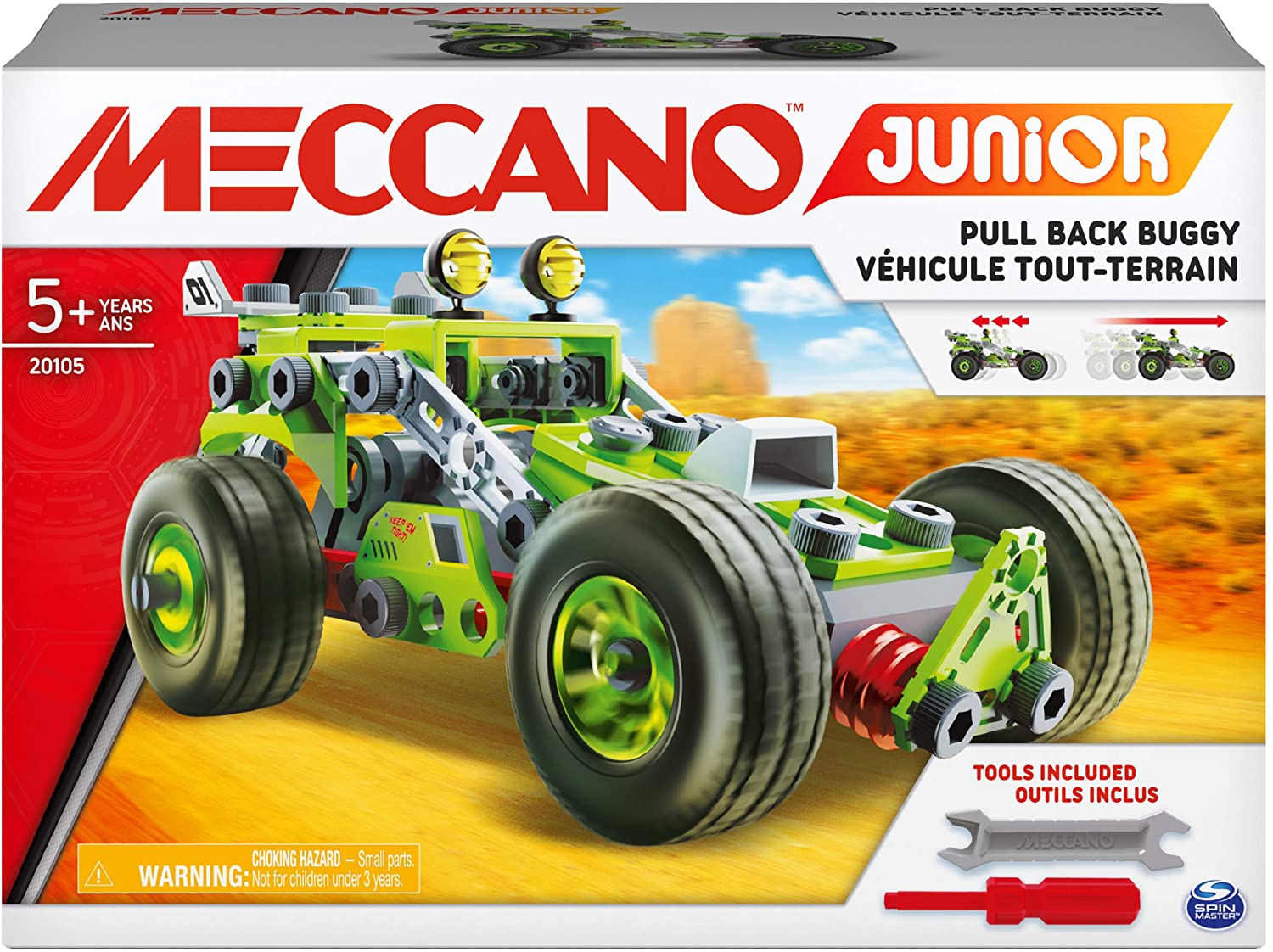 MECCANO Junior, 3-in-1 Deluxe Pull-Back Buggy STEAM Model Building Kit, for Kids Aged 5 and Up, Multi-color, Medium