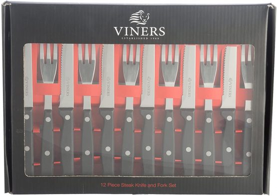 Viners 305.109 12pc Steak Knife & Fork Set, Rivet Handles, Stainless Steel, Silver, 32 x 23.6 x 2.2 cm - Image 2