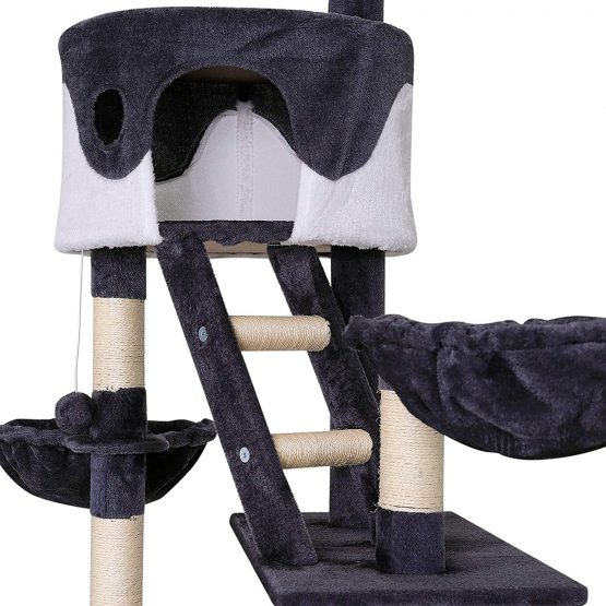 dibea Cat Tree Activity Centre High Ceiling Scratching Post, 240 to 260 cm, Grey/White - Image 3