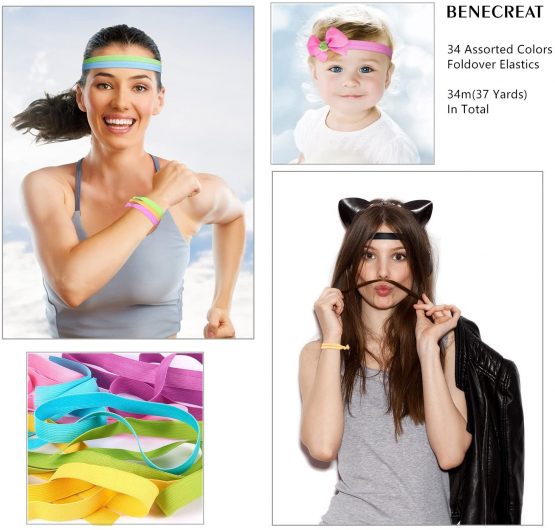 BENECREAT 34M (37 Yards) Ribbon Elastic Stretch Elastics for Hair Ties Headbands - 34 Colors by 1M - Image 2