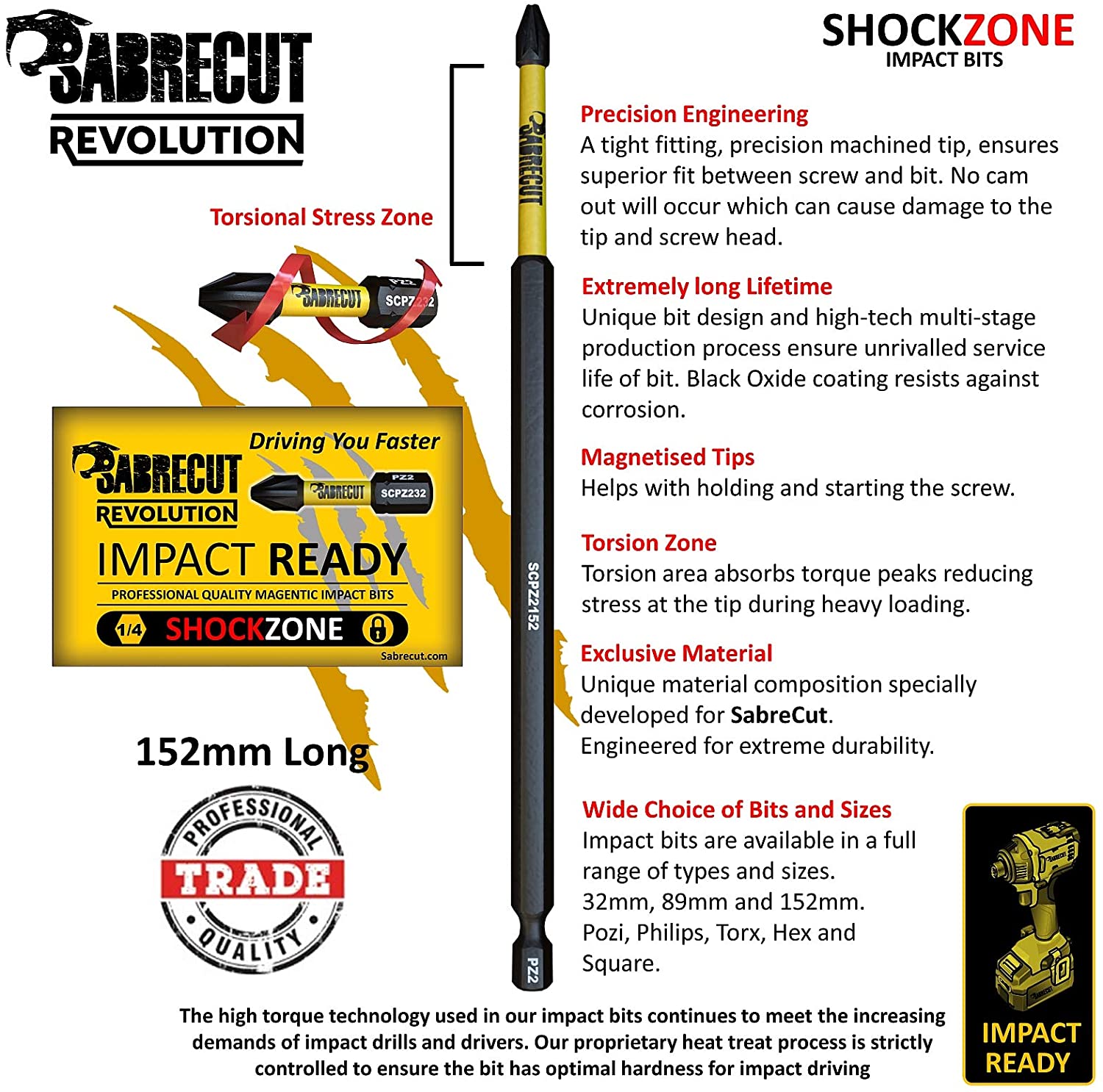 10 x SabreCut SCRH5152_10 152mm H5 Hex Magnetic Impact Screwdriver Driver Bits Set Single Ended Heavy Duty - Image 4