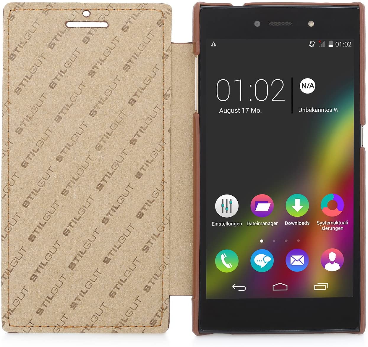 StilGut Leather Book Type Case Compatible with Wiko Highway Star, Cognac Brown - Image 2