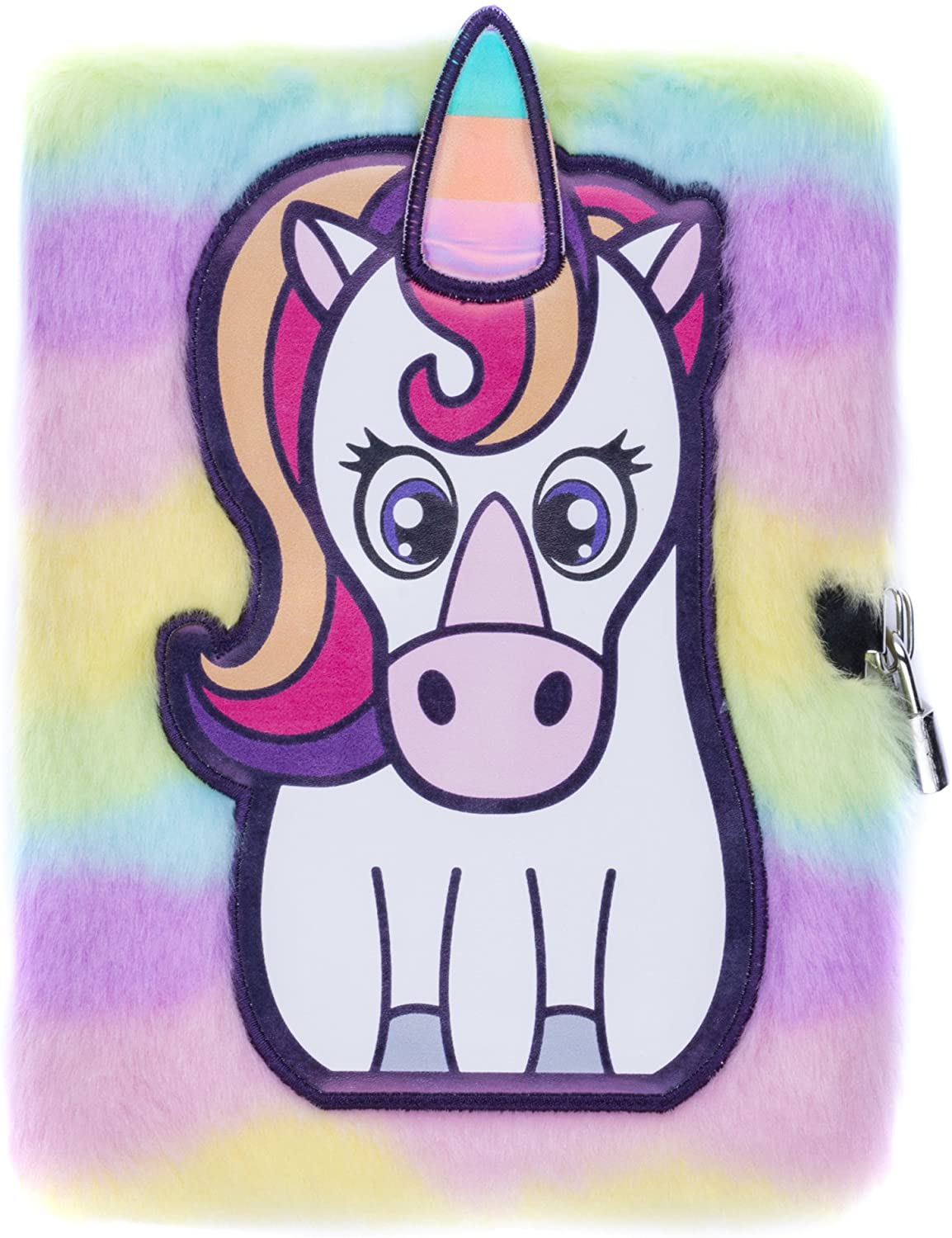 Fringoo® Girls Boys Plush A5 Notebook Diary 3D with Padlock and Bookmark Cute Unicorn Animal Designs 80 Pages (White Unicorn)