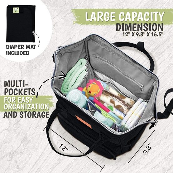 Baby Diaper Bag Backpack - Multi-Function Waterproof Travel Baby Bags for Mom, Dad, Men, Women - Large Maternity Nappy Bags - Durable, Stylish - Diaper Mat Included (Trendy Black) - Image 3