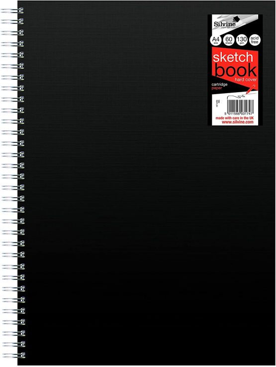 Silvine A4+ Hardback Sketch Book - 60 Sheets of 130gsm smooth cartridge paper. Ref 485 (297 x 221.5mm)