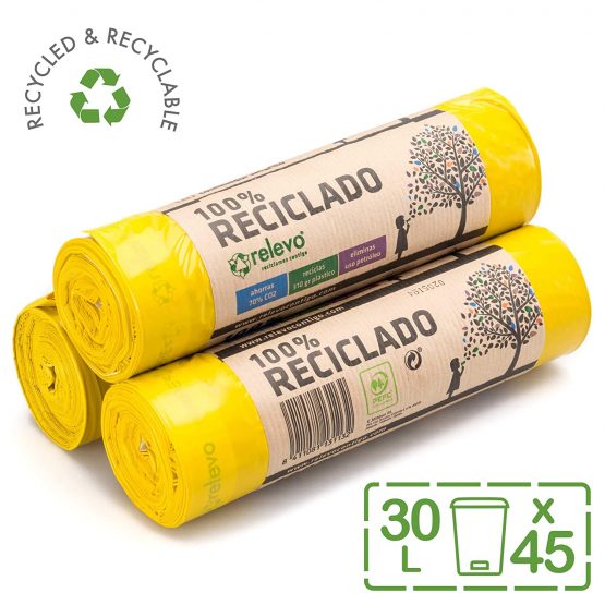 Relevo 100% Recycled Bin Liners, Heavy Duty 50L, 10 Bin Bags