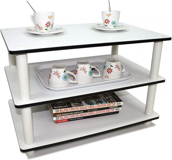 FURINNO 3-Tier No Tools Coffee Table, Wood, White/White, One Size - Image 3