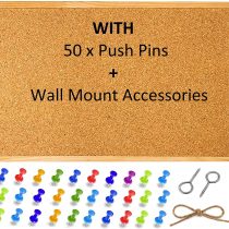 Large Cork Pin Notice Board Bulletin Vision Boards For Home Bedroom offices Memo Message Pictures Planner Display Organiser Wood Frame Corkboard - Wall Mount Screws And 50 Push Pins - 600 x 400 mm