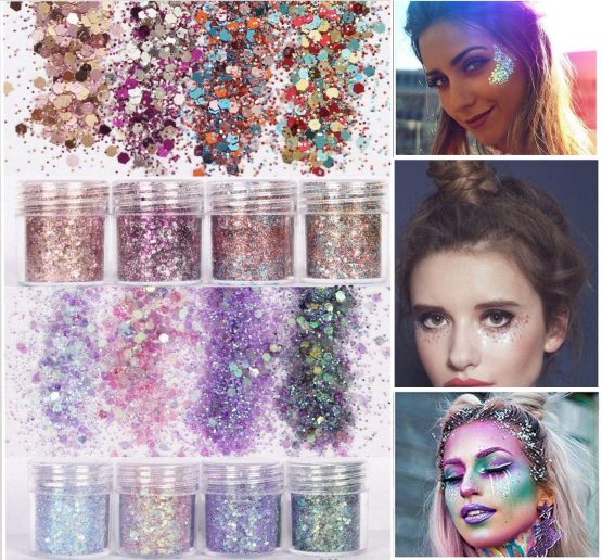 8 Color face Glitter Cosmetic Glitter, for Body, Cheeks and Hair, Festival and Party Beauty Makeup - Includes Long Lasting Fix Gel and Brush - Image 3