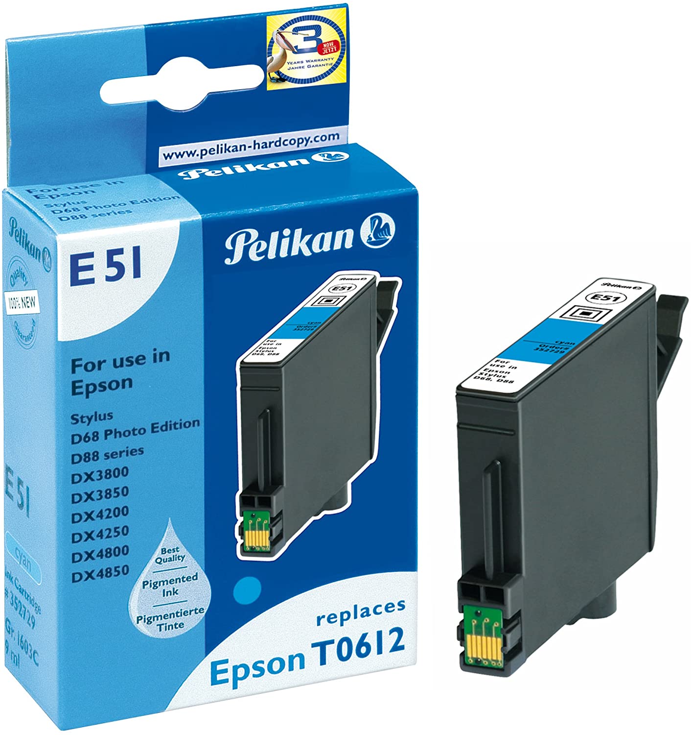 Pelikan E51 - Print cartridge ( replaces Epson T0612 ) - 1 x cyan - 250 pages, Standard