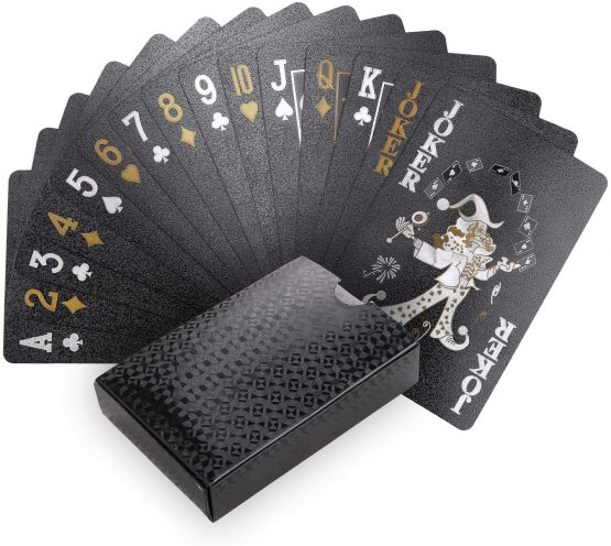 Joyoldelf Cool Black Playing Cards, Gold Foil Waterproof Deck of Cards with Gift Box, Magic Poker Cards, Perfect for Party and Game (Painted Version)