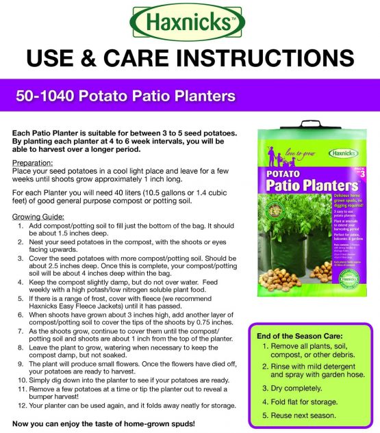 Haxnicks Planter010101 Pack of 3 Potato Patio Planter, Green, 35 x 35 x 45 cm - Image 4