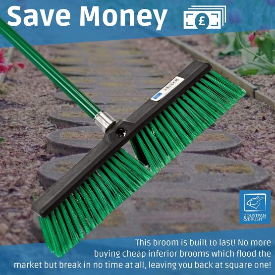 Stiff Yard Brush Heavy Duty Outdoor Broom – 18” Wide Garden Broom with Firm Synthetic Bristles and 120cm Strong Metal Handle, Sweeping Brush Outdoor Hard Broom for Large Gardens and Yards - Image 2