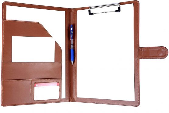 Clipboard Folder Clipboard A4 Folder Conference for Legal Pad, Faux Leather Clipboard Foldover with Cover Writing Work Folio Refillable Organiser Portfolio Clip Board (Brown) - Image 2