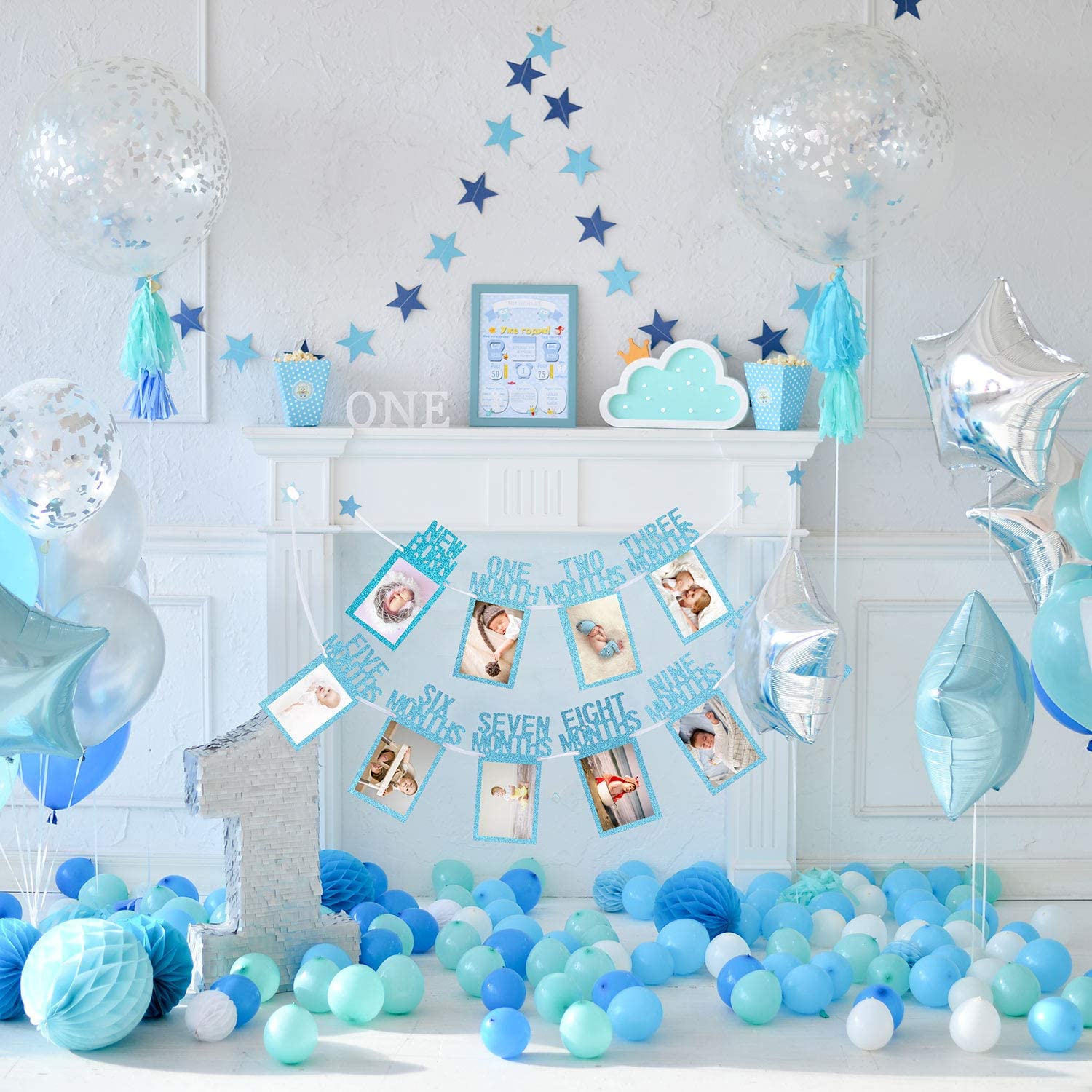 Whaline 1st Birthday Baby Photo Banner for Newborn to 12 months, Monthly Milestone Photograph Bunting Garland - Image 3