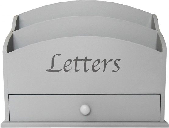 Dove Grey Wooden Desk Letter Rack. - Image 2