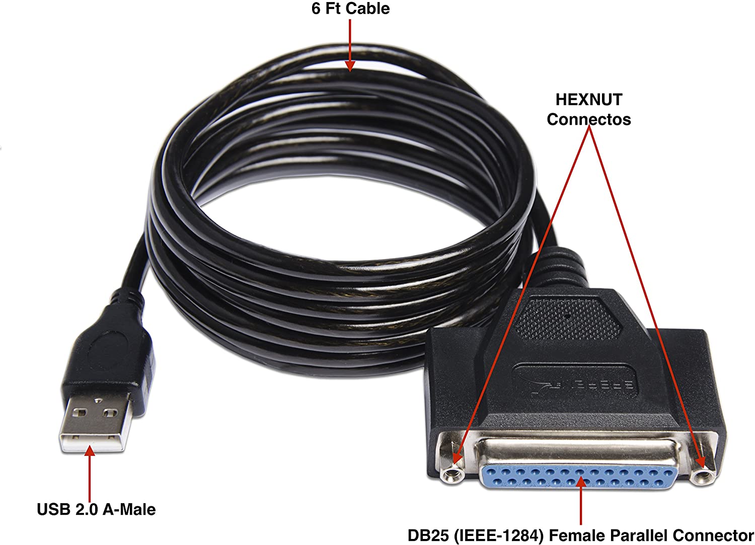 SABRENT Printer Cable, USB to Parallel Adapter (1.8M), IEEE 1284 Printer Cable Adapter, hexnut Connectors - Image 4