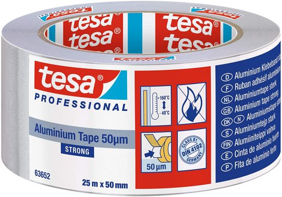 tesa Professional Aluminium Foil Tape for Repairing Ducts and Gutters, 50 mm x 25 m