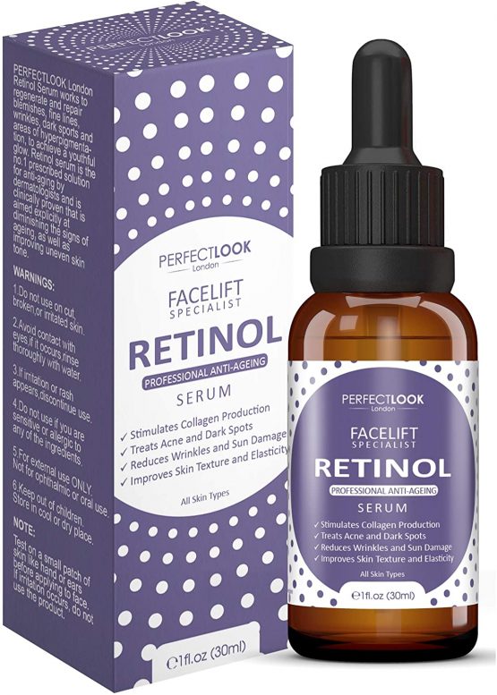 Retinol Serum High Strength with Hyaluronic Acid - FACELIFT SPECIALIST by PERFECT LOOK LONDON. Professional Anti Ageing and Anti Wrinkle for Face. Treats Acne Scars, Fine Lines and Dark Circles