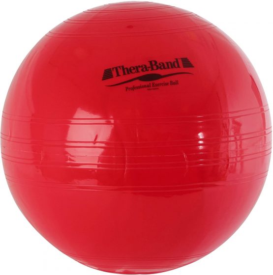 TheraBand Gym Exercise 55cm Ball for Sport Training , Yoga and Fitness, Home Gym Equipment with Inflation Adaptor - Colour Red