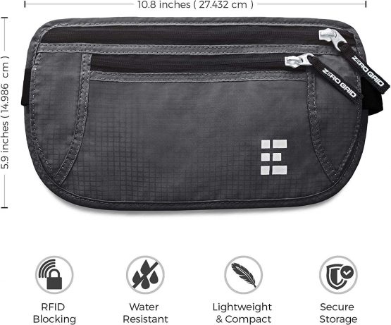 Zero Grid Money Belt w/RFID Blocking - Concealed Travel Wallet & Passport Holder, Ash - Image 2