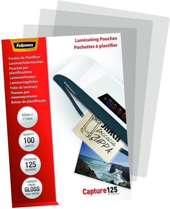 Fellowes Capture 83x113mm 125 Micron Glossy Laminating Pouches (Pack of 100) - Image 3