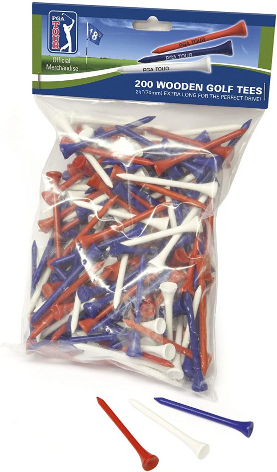 PGA TOUR 200 Wooden Golf Tees - Red/White/Blue, 70 mm