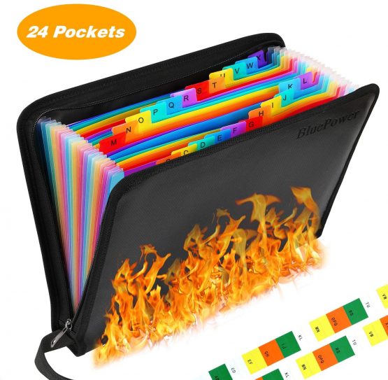 Fireproof File Organiser, Expanding File Folder Fireproof and Waterproof Document Bag with Fire Resistant Zipper, Portable Files Organisers A4 for Bills and Valuables Storage Protection(13 Pockets)