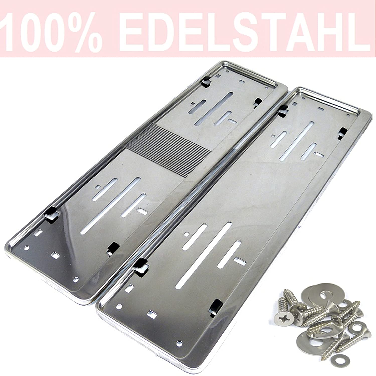 2x Number Plate Holder for Car, License Plate Holder, stainless steel, for UK Registration Plates, 520 x 110 mm, 8 Screws
