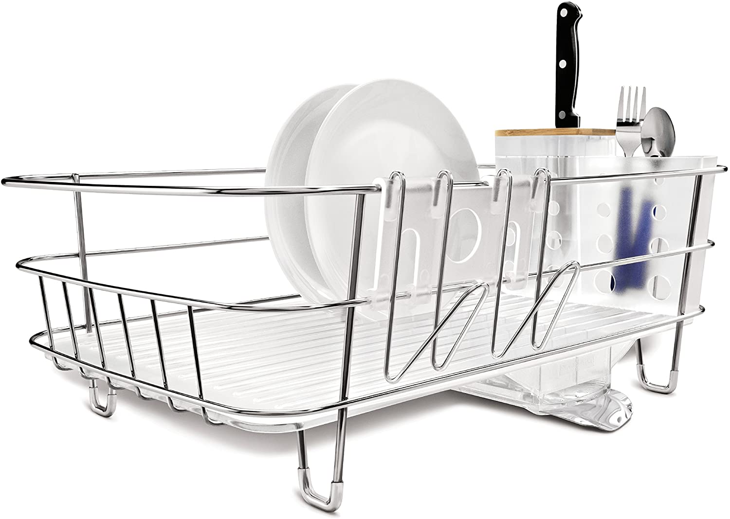 simplehuman KT1107 Slim Wire Frame Dishrack, Frosted Plastic with Stainless Steel, W 32.2cm x H 20.8cm x D 49.5cm - Image 2